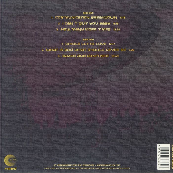 Led Zeppelin - Whole Lotta Live: BBC 'Rock Hour' Radio Broadcast The Playhouse Theatre London England 10th August 1969 (12" Album on Yellow Vinyl)