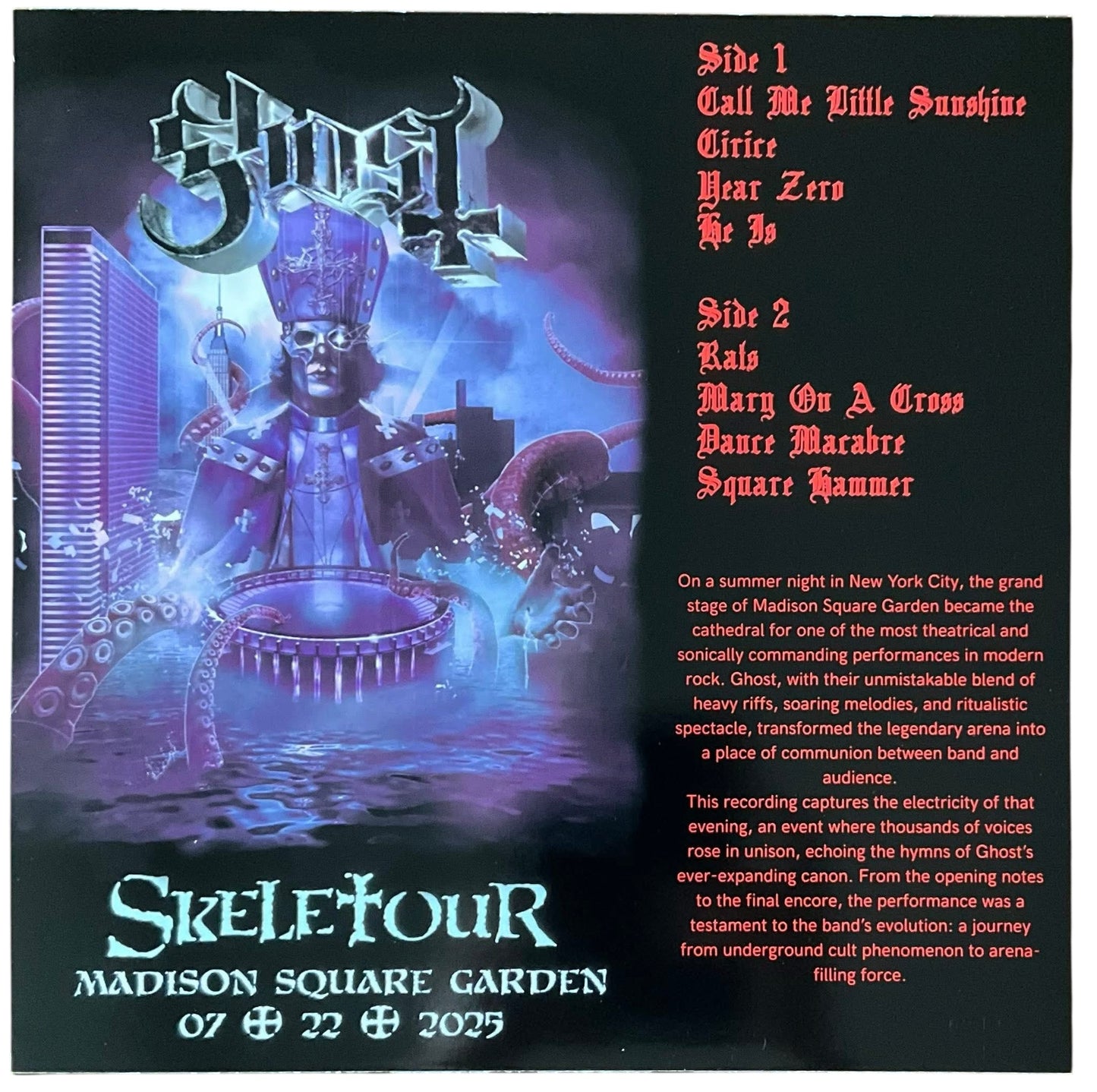 Ghost - Live At Madison Square Garden 2025 (Limited Edition 12" Album on Marbled Vinyl)