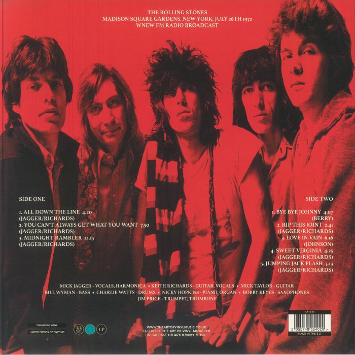 The Rolling Stones - Live In New York 1972 Remastered (Limited Edition 12" Album on Turquoise Vinyl)
